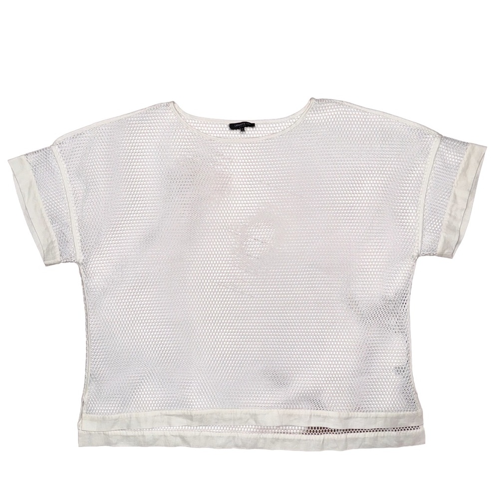 Lafayette 148 White Sheer Mesh Short Sleeve Top Swim Beach Cover Up